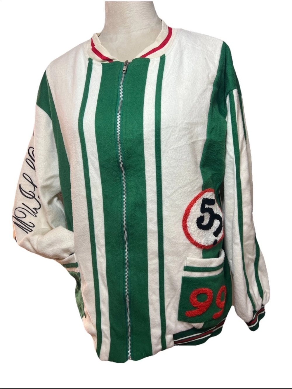 Korean Street Wear Fleece Bomber Jacket L K-Pop Retro Racing Indie Sleaze Preppy